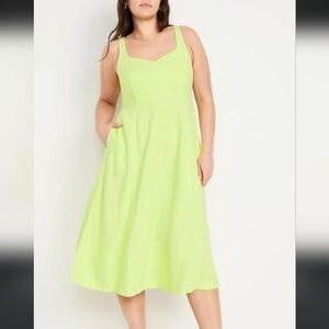 NWT Old Navy Fit & Flare Linen-Blend Midi Dress, green, size XL